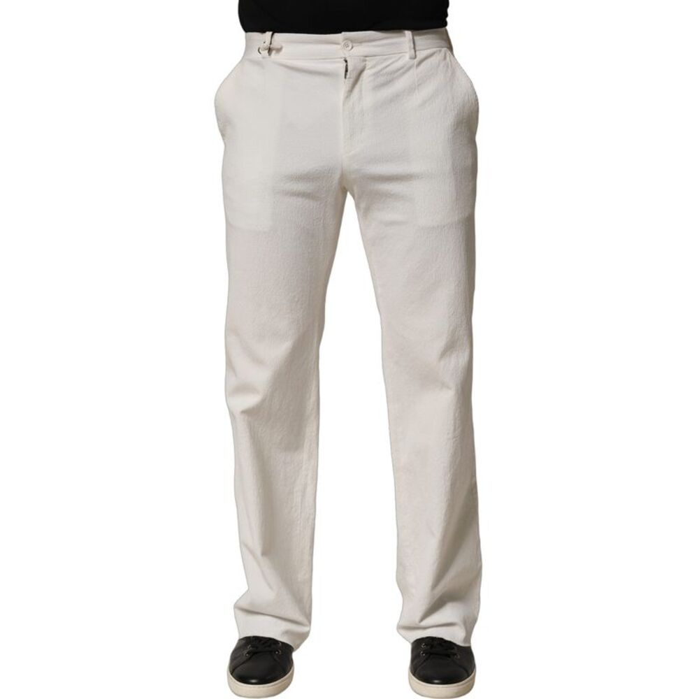 Dolce & Gabbana White Cotton StraightLeg Casual Trouser Men's Pants